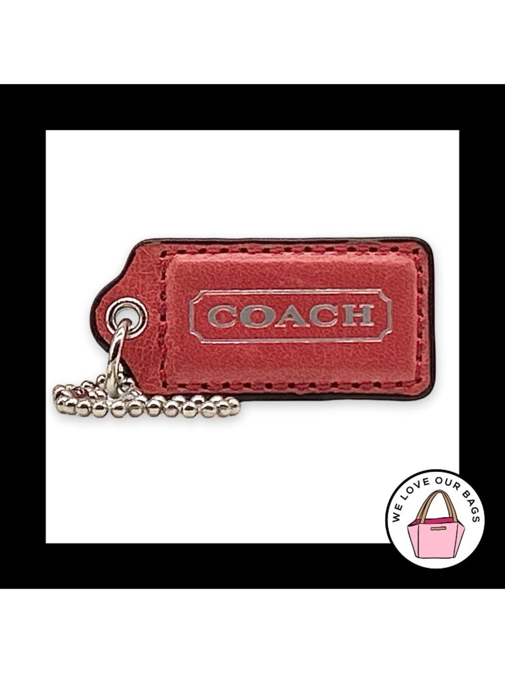 Rare COACH HANG TAG 2" Pink Bag Charm Keychain Fob Leather Nickel Medium